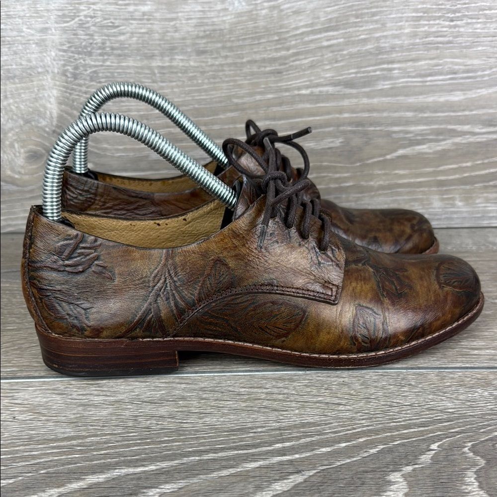 Patricia Nash Silvio Women’s Sz 7 Brown Leather Bark Leaves Print Oxford Shoes